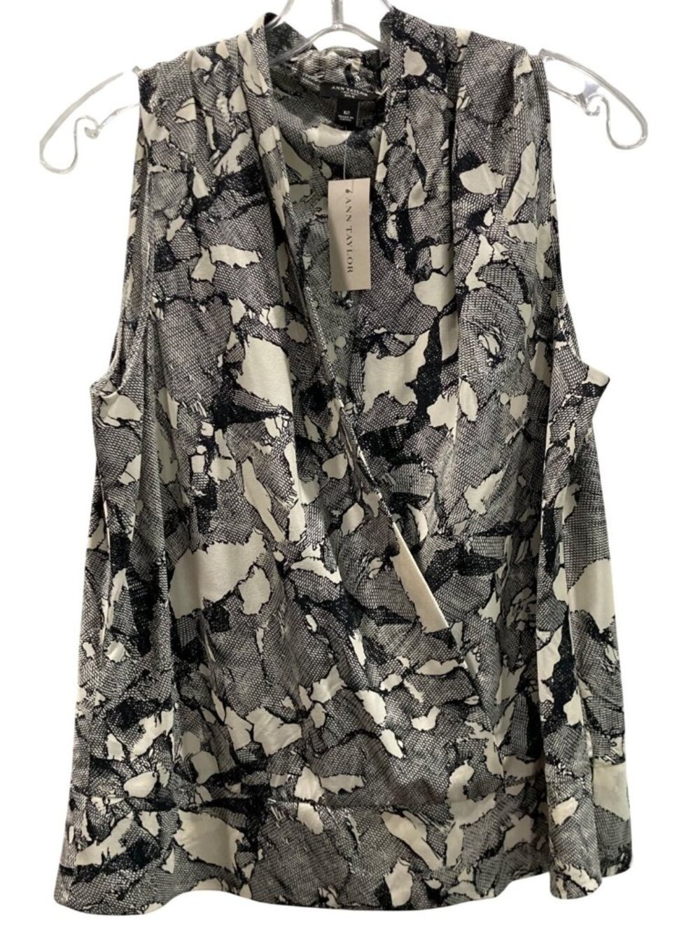Ann Taylor Silk Wrap Knit Top 12 Black Abstract Career Y2K Fairy Grunge Mob Wife